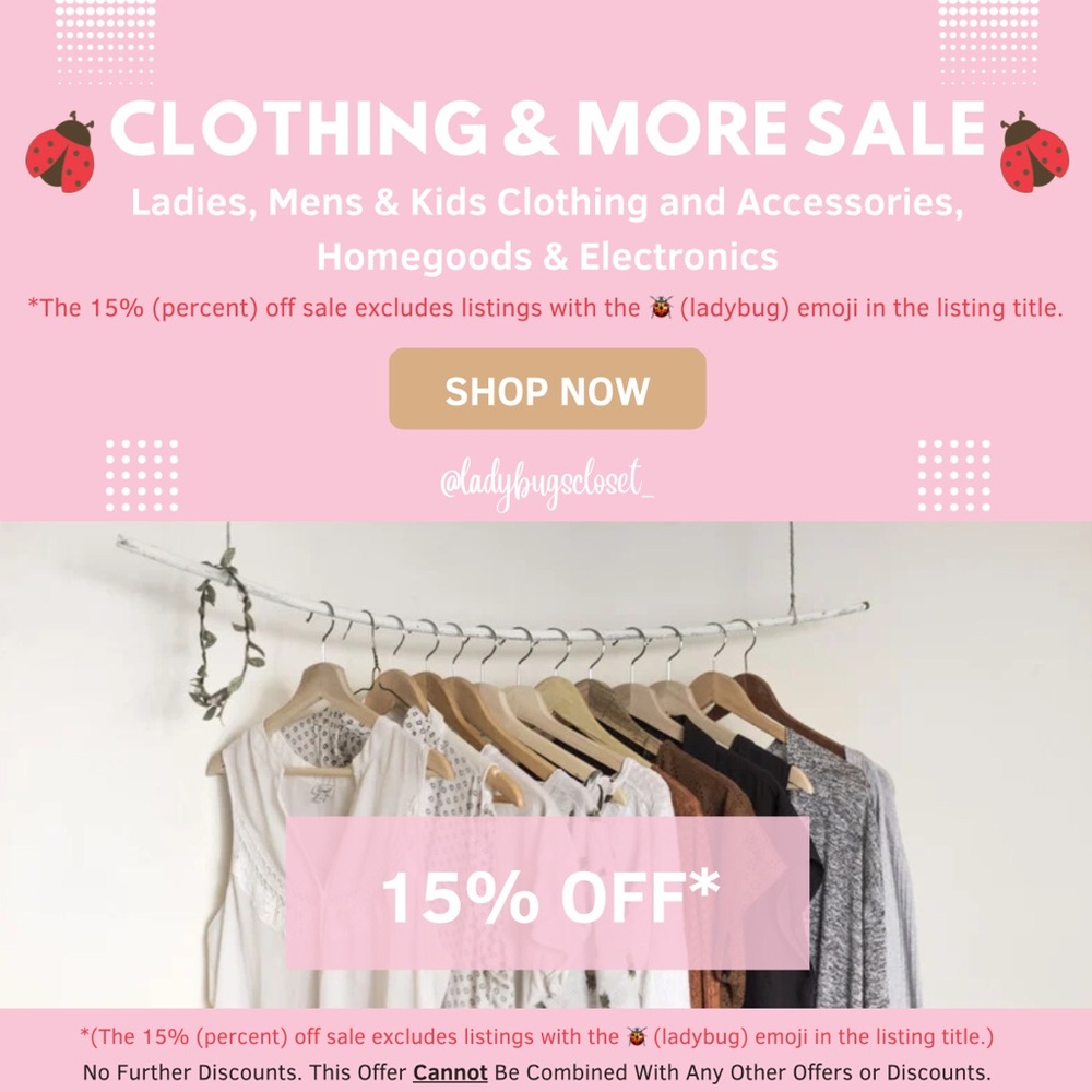 15% Off Clothing & More Sale from @LadybugsCloset_! 🐞💝